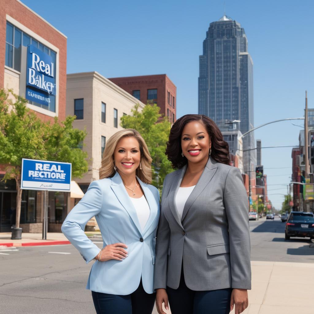 Two professional realtors, Valeria Davenport from Coldwell Banker Village Communities and Ariana Mclean from Era Doty Real Estate, stand confidently before a 