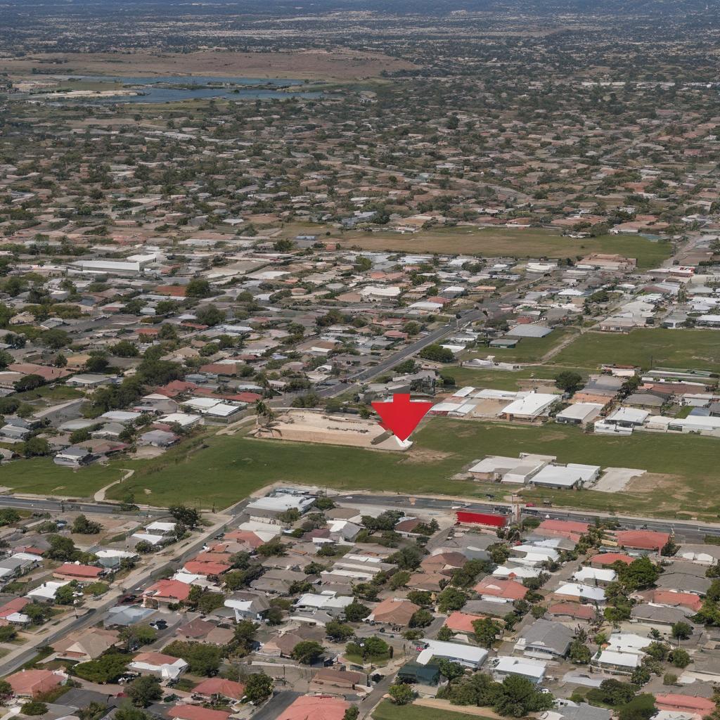 This aerial image of Laredo showcases Santos & Associates realty agency, Swisher & Martin Realty firm, Pizza Hut food joint, and highlights various property types for sale or rent, with average sale rates indicated - a testament to the city's bustling real estate market.